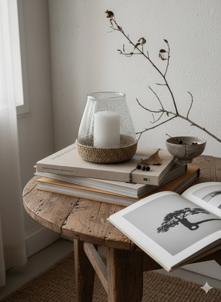 Photophore Wabi-Sabi en Verre et jute