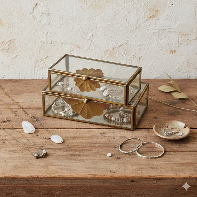 Boîtes à Bijoux vintage en Verre et Laiton patiné