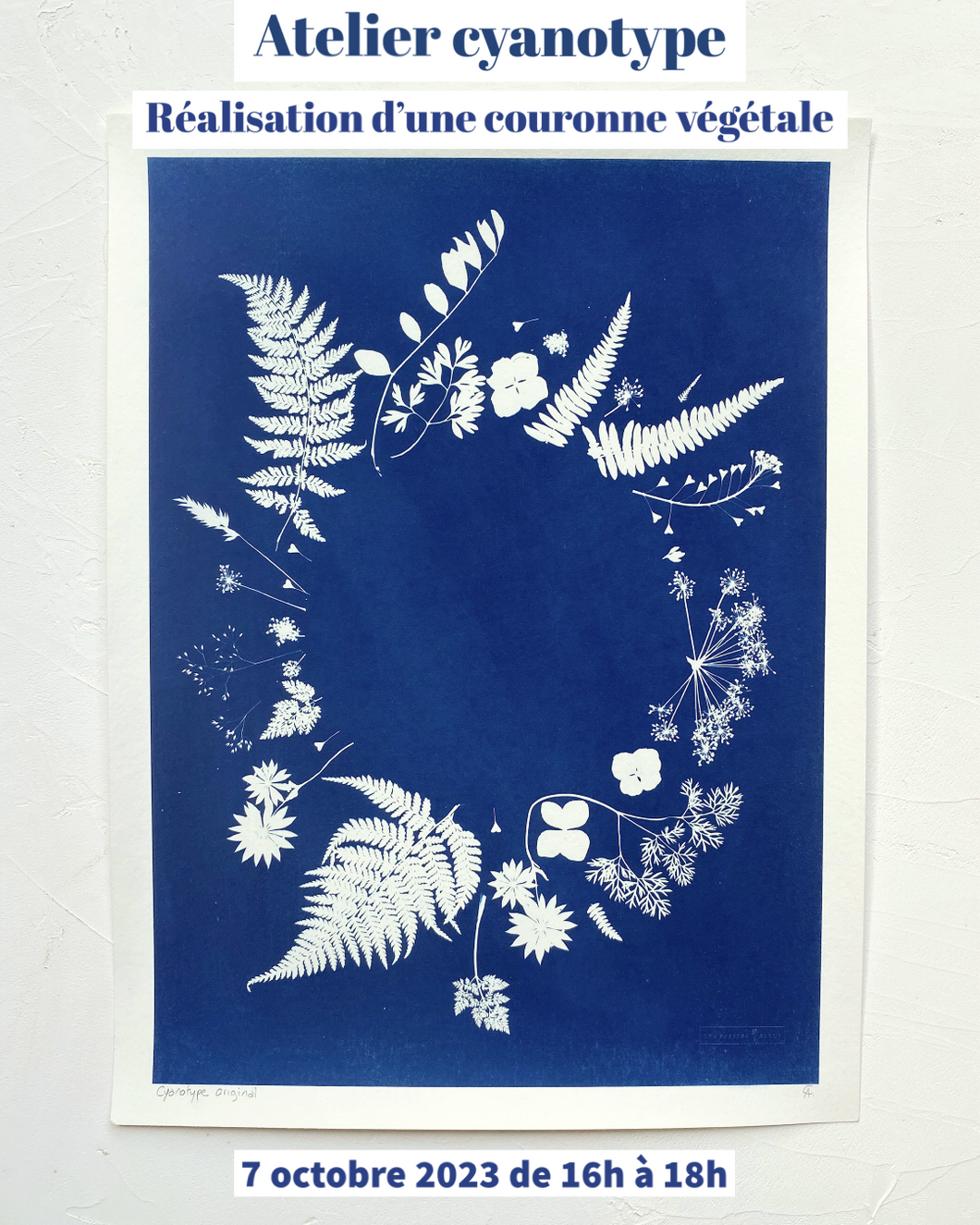 Atelier cyanotype couronne végétale le 7 octobre 2023