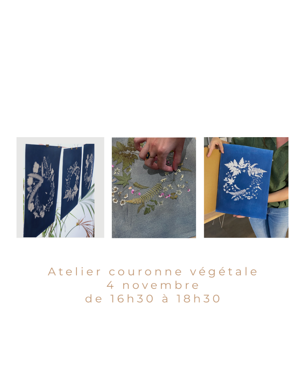 Atelier cyanotype couronne végétale le 25/11/23
